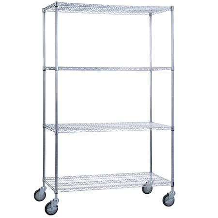 R&B Wire Products Heavy Duty Chrome Rolling Wire Shelving Unit, 24x60x68 LC246068
